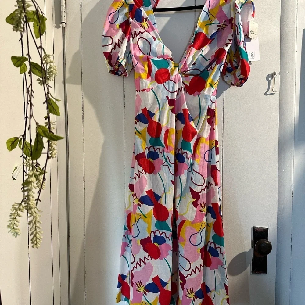 NWT FREE PEOPLE x GLAMOROUS CARE Colorful Abstract Rainbow Print Women's Dress